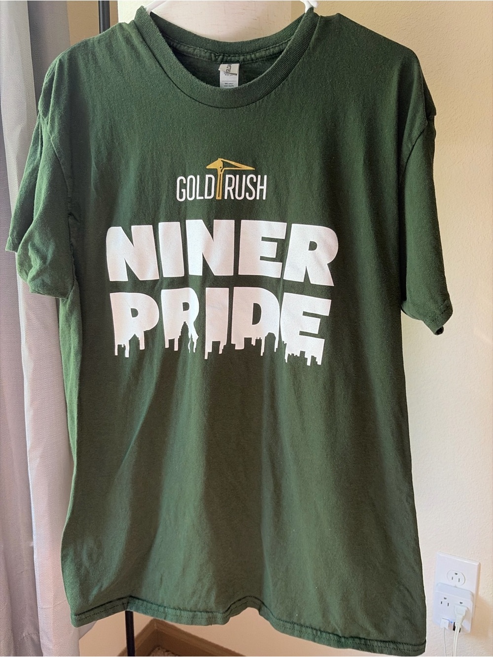 Gildan Niner Pride Graphic Tee in Dark Green with White and Gold Print